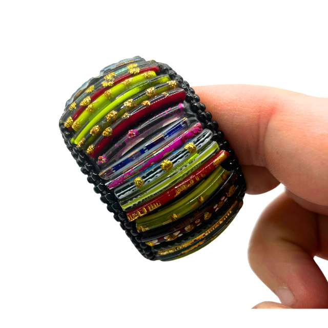 Rahab’s Rope Indian Glass Napkin Rings Handcrafted Multi Color Set of Six - New
