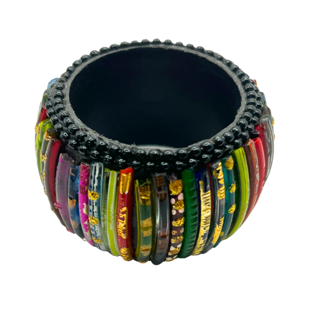 Rahab’s Rope Indian Glass Napkin Rings Handcrafted Multi Color Set of Six - New