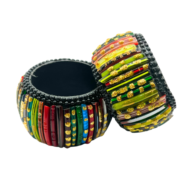 Rahab’s Rope Indian Glass Napkin Rings Handcrafted Multi Color Set of Six - New