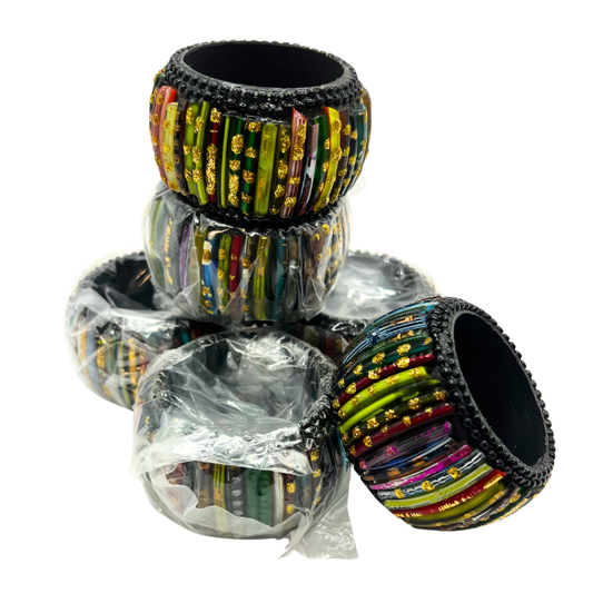Rahab’s Rope Indian Glass Napkin Rings Handcrafted Multi Color Set of Six - New
