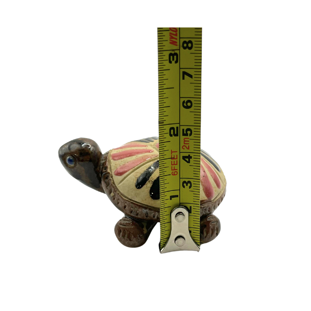 Vintage Miniature Mother & Baby Turtle Figurines Hand-Painted Clay Folk Art Terracotta Decor