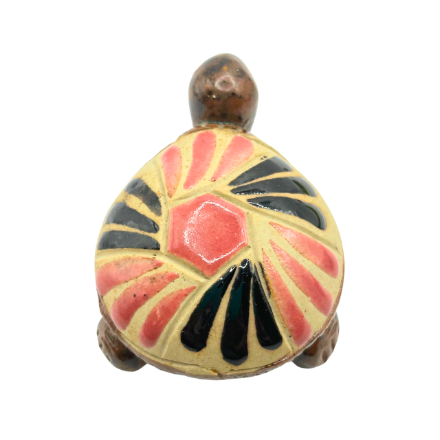Vintage Miniature Mother & Baby Turtle Figurines Hand-Painted Clay Folk Art Terracotta Decor
