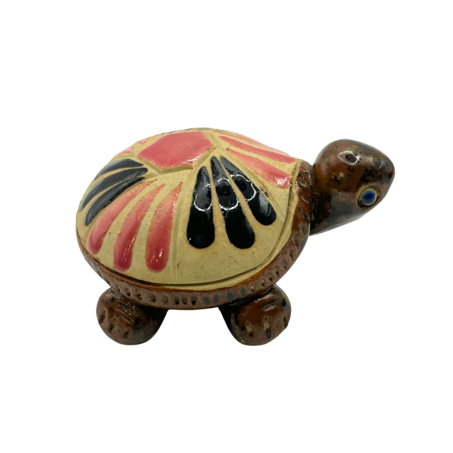 Vintage Miniature Mother & Baby Turtle Figurines Hand-Painted Clay Folk Art Terracotta Decor