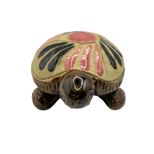 Vintage Miniature Mother & Baby Turtle Figurines Hand-Painted Clay Folk Art Terracotta Decor