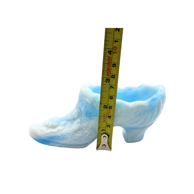 Vintage Kanawha Slag Swirl Blue & White Glass Shoe Figurine
