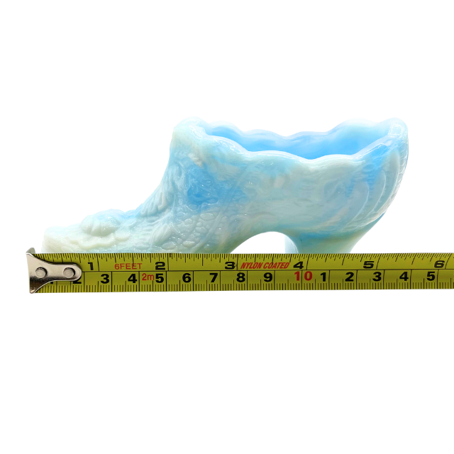 Vintage Kanawha Slag Swirl Blue & White Glass Shoe Figurine