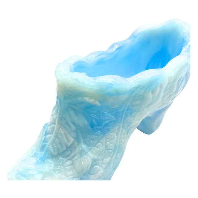Vintage Kanawha Slag Swirl Blue & White Glass Shoe Figurine