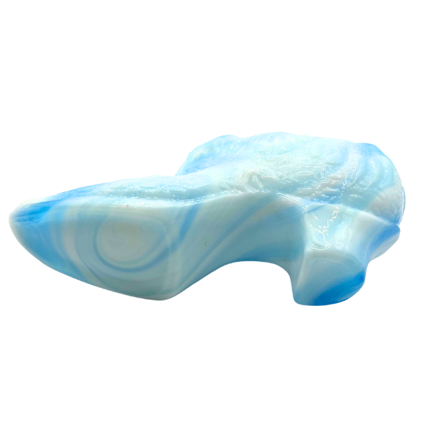 Vintage Kanawha Slag Swirl Blue & White Glass Shoe Figurine