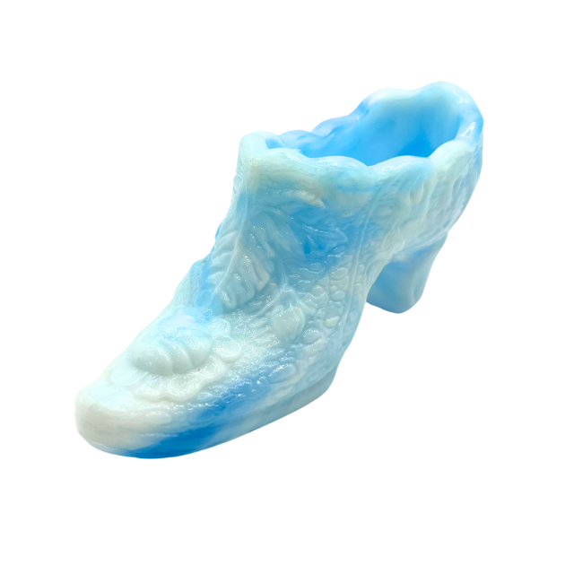 Vintage Kanawha Slag Swirl Blue & White Glass Shoe Figurine