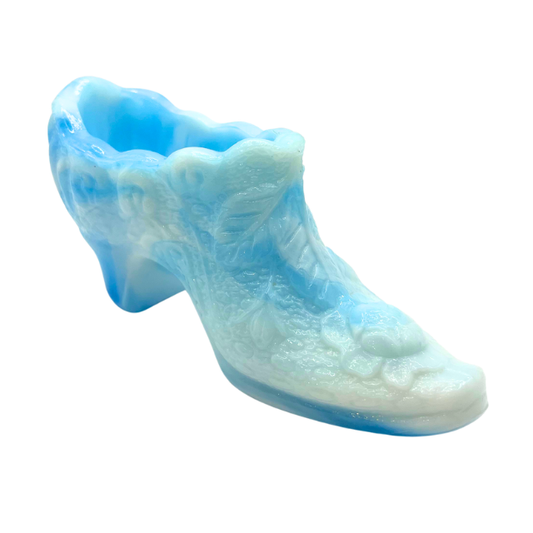 Vintage Kanawha Slag Swirl Blue & White Glass Shoe Figurine