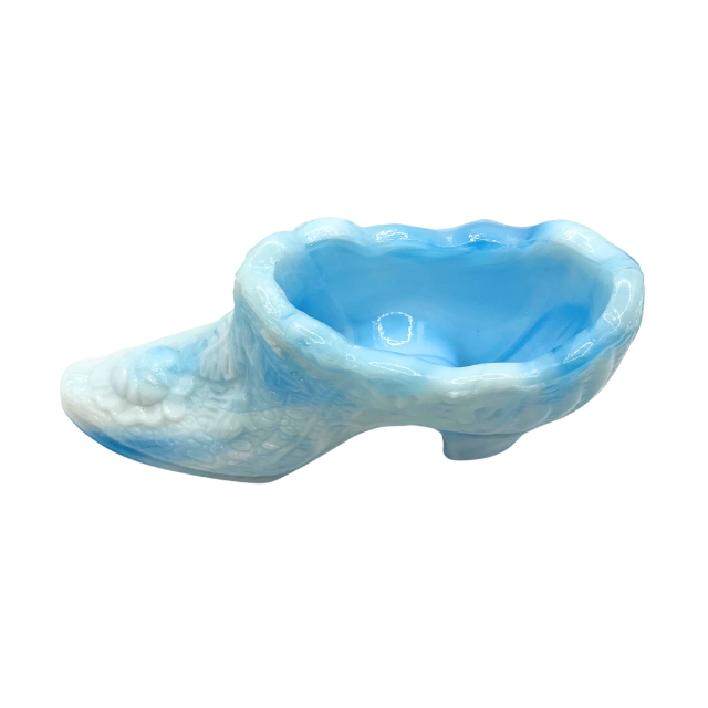 Vintage Kanawha Slag Swirl Blue & White Glass Shoe Figurine