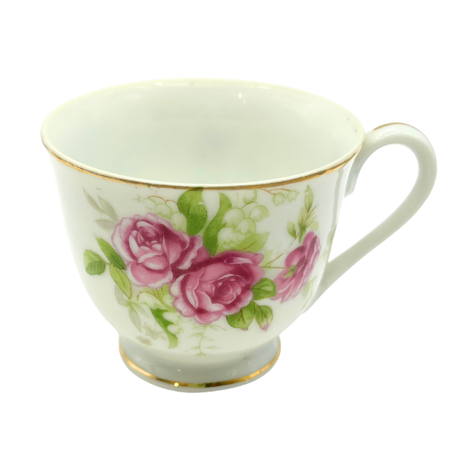 Vintage Norcrest Fine China Mini Tea Cup and Saucer French Rose Floral Motif