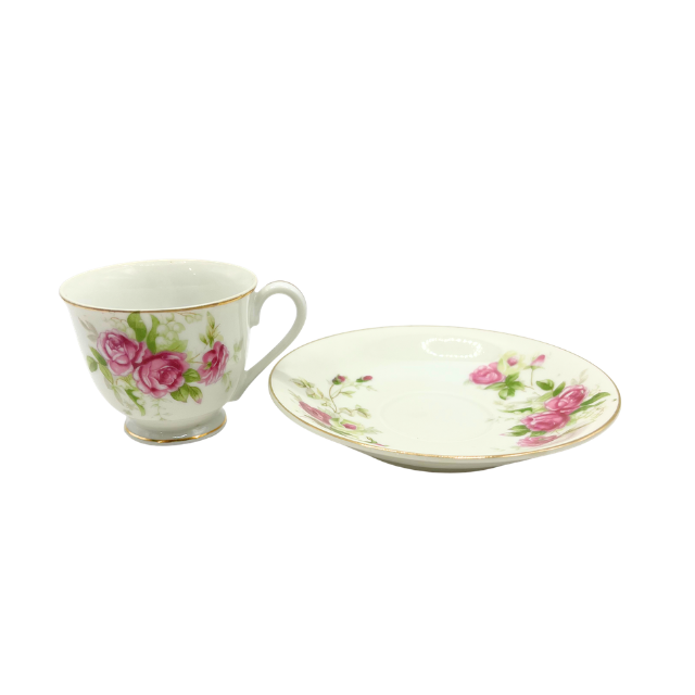 Vintage Norcrest Fine China Mini Tea Cup and Saucer French Rose Floral Motif