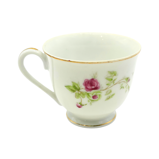 Vintage Norcrest Fine China Mini Tea Cup and Saucer French Rose Floral Motif