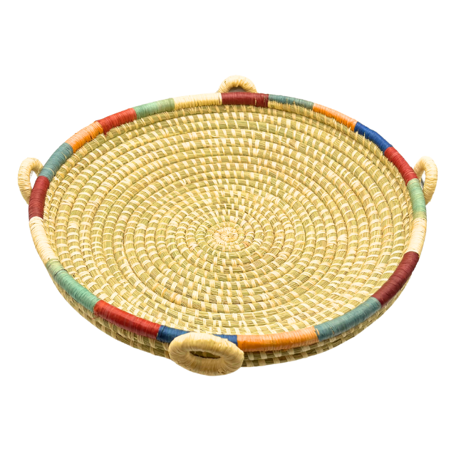 12" Handwoven Rwandan Banana Stalk &  Sisal Basket Four Handles