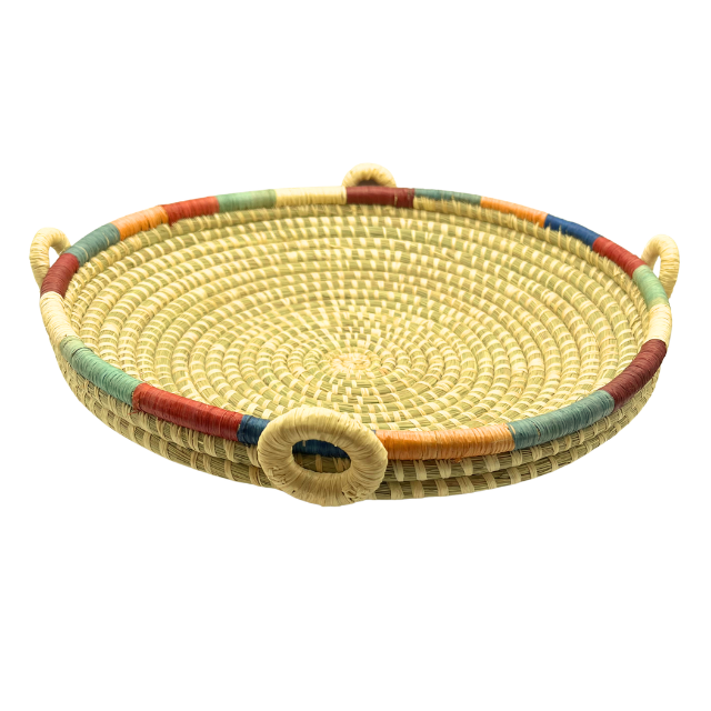 12" Handwoven Rwandan Banana Stalk &  Sisal Basket Four Handles