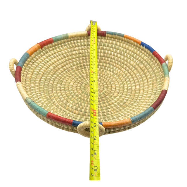 12" Handwoven Rwandan Banana Stalk &  Sisal Basket Four Handles