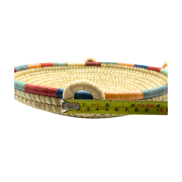 12" Handwoven Rwandan Banana Stalk &  Sisal Basket Four Handles