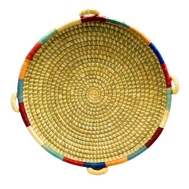 12" Handwoven Rwandan Banana Stalk &  Sisal Basket Four Handles