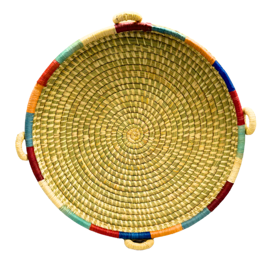 12" Handwoven Rwandan Banana Stalk &  Sisal Basket Four Handles