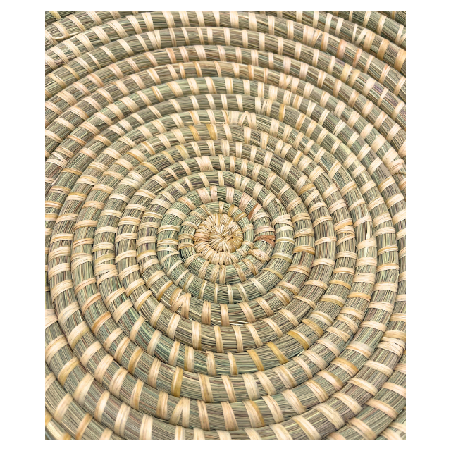 12" Handwoven Rwandan Banana Stalk &  Sisal Basket Four Handles