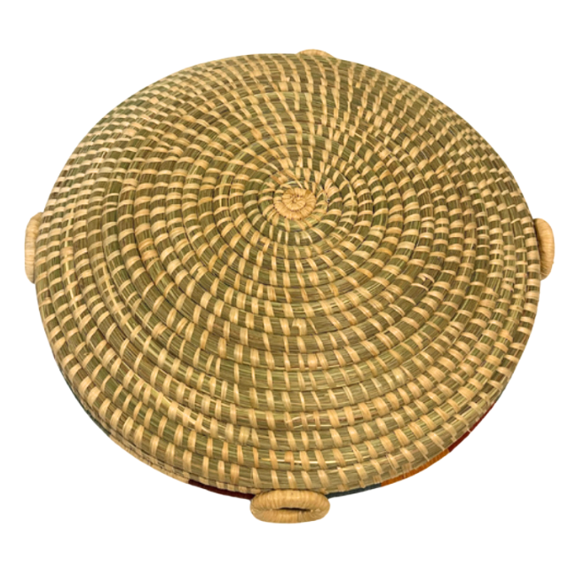 12" Handwoven Rwandan Banana Stalk &  Sisal Basket Four Handles