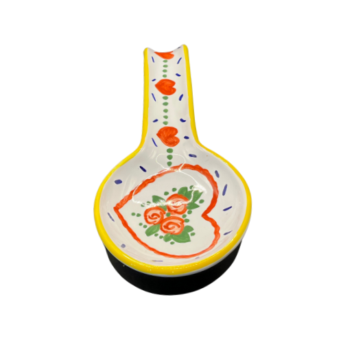 12" Italian Deruta Pottery Hand Painted Red Heart and Floral  White Spoon Rest