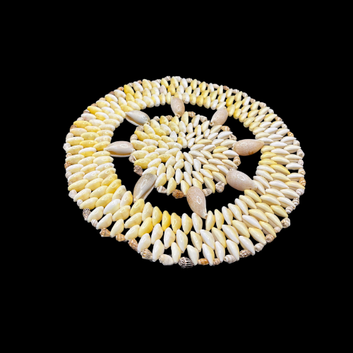 Vintage 8.5"  Cowrie Sea Shell Trivet Doily Sea Shell Star Pattern