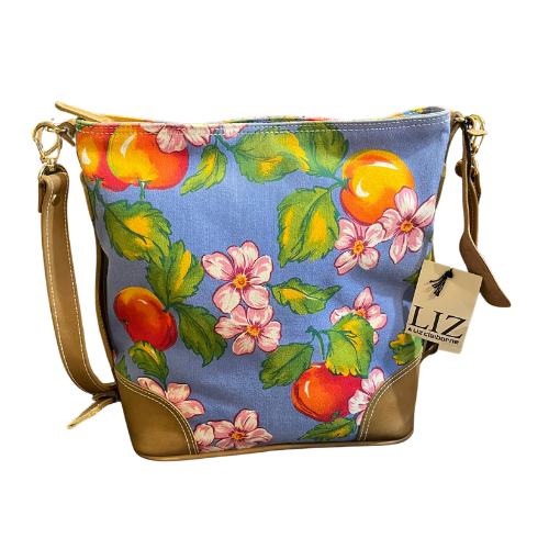 Liz Claiborne Large Canvas Shoulder Tote Bag Peaches Apples Floral Print New with Tags
