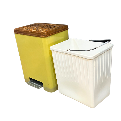 * 1970z CHEINCO Housewares Woodbury Fruit Faux Wood Vintage Yellow Ombre Trash Can Waste Bin