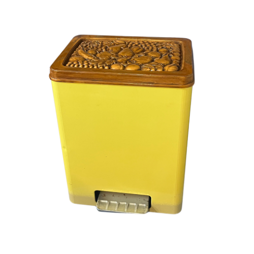 * 1970z CHEINCO Housewares Woodbury Fruit Faux Wood Vintage Yellow Ombre Trash Can Waste Bin