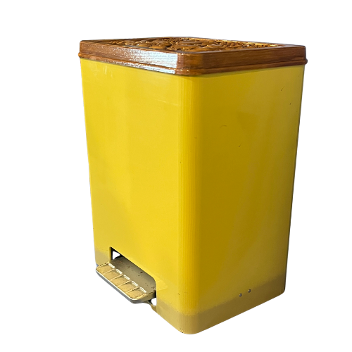 * 1970z CHEINCO Housewares Woodbury Fruit Faux Wood Vintage Yellow Ombre Trash Can Waste Bin