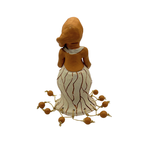 Mexican Clay Folk Art Nautical Lady in Fish Net Dress Holding Fish Handmade Figure