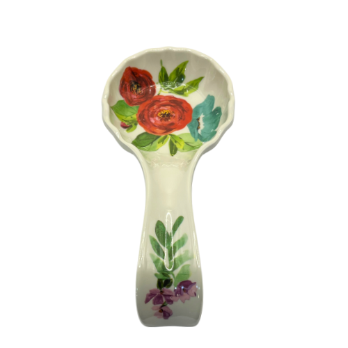 Pioneer Woman  Melamine Clara  Red and Blue Poppy Floral Design Spoon Rest 8.5" Long