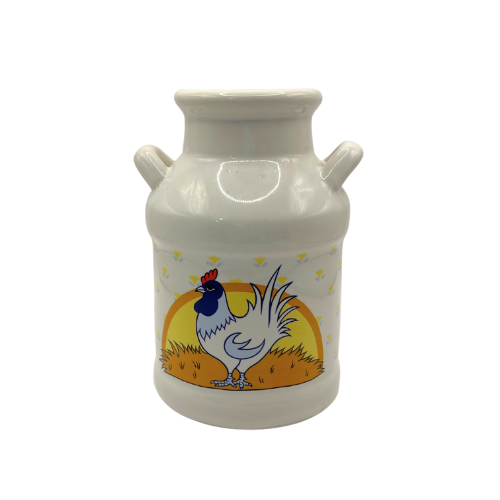 Vintage 5.5" Ceramic Roster Country Floral Milk Can Jug Vase