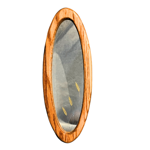 Vintage Wooden Unique Oblong Oval Mirror Gold Wheat Detail