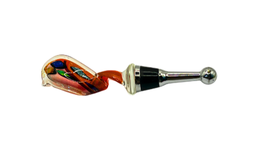 * Dichroic Swirl Red Art Glass Wine Stopper 3" Glass Top