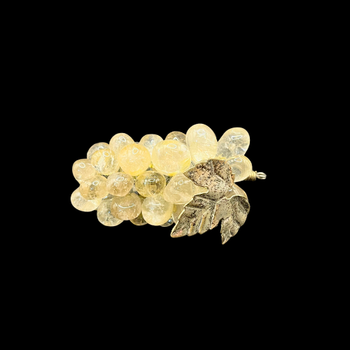 * 3 1/2" Art Clear Crackle Glass Grape Cluster With Slive Tone Leaf Handmade