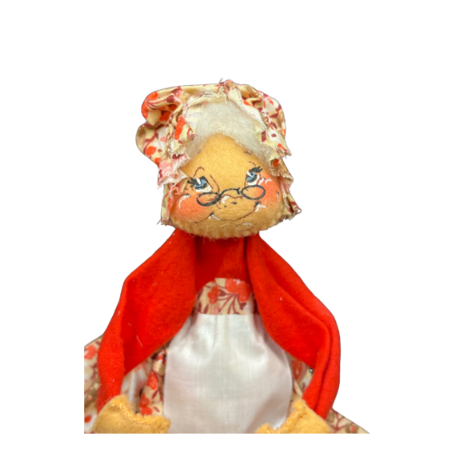 Vintage Annalee Mrs. Claus/ Granny Floral  Print Dress and Bonnet 10" Doll Mobilitee 1971