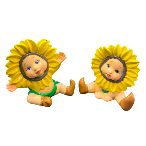 Vintage Dona's Ceramic  Sunflower Babies Set of Two Hand Painted Figurines