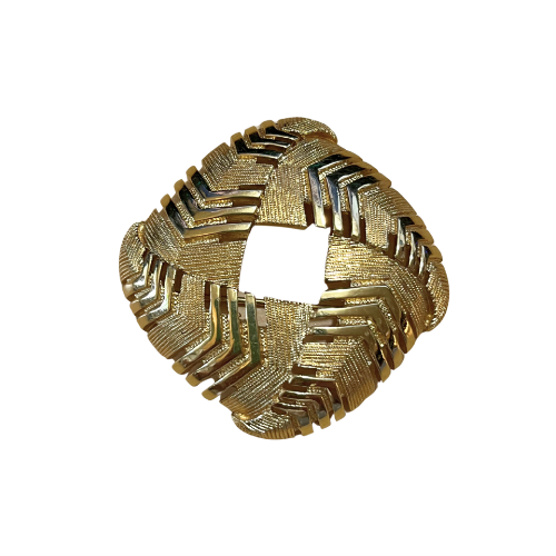 * Vintage Gold Tone Jewelry Monet Square Arrow Textured  Brooch Pin Carved Art Deco