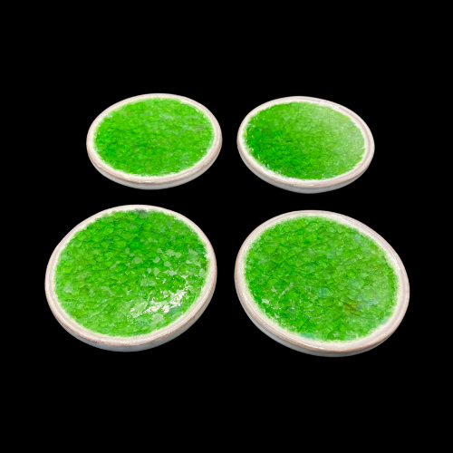 Green Crackle Glass Coasters Glazed Inlay Terracotta Set of Four 4"