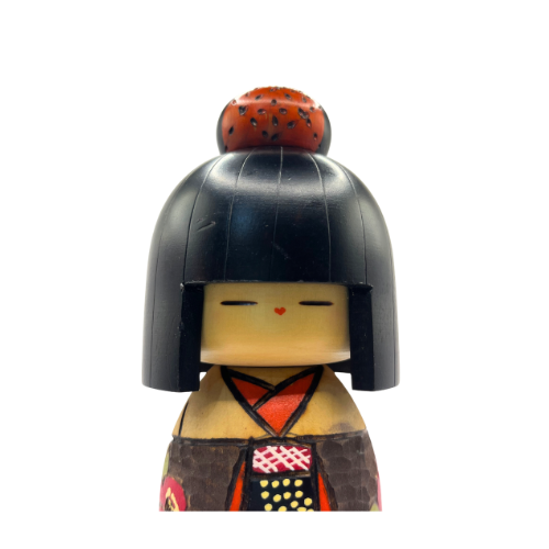 Kazuo Takamizawa Japanese Kokeshi Wooden Doll Girl Camellia Kimono Made in Japan 9.5"