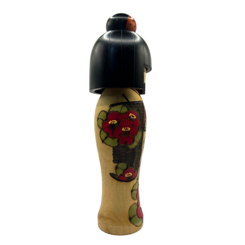 Kazuo Takamizawa Japanese Kokeshi Wooden Doll Girl Camellia Kimono Made in Japan 9.5"