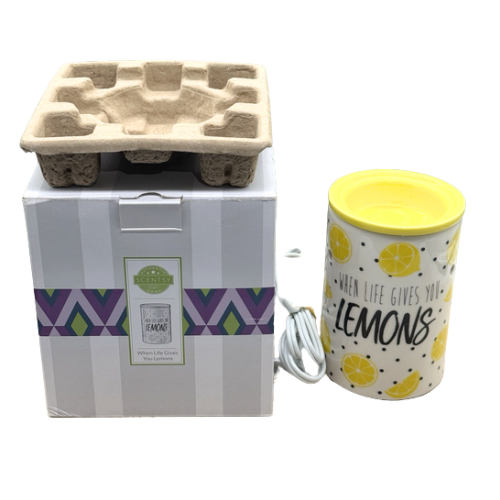 Scentsy When Life Gives You Lemons Black Polka-Dots Wax Warmer Retired with Original Box