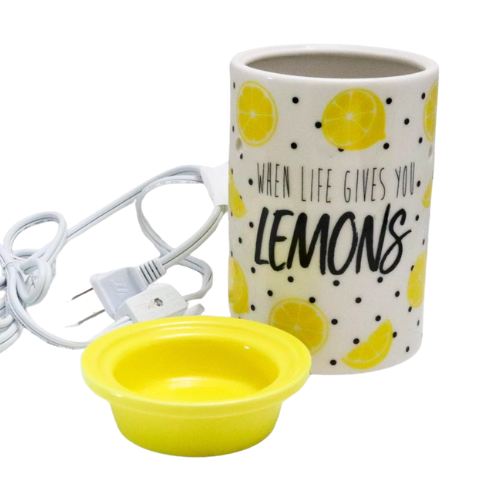 Scentsy When Life Gives You Lemons Black Polka-Dots Wax Warmer Retired with Original Box