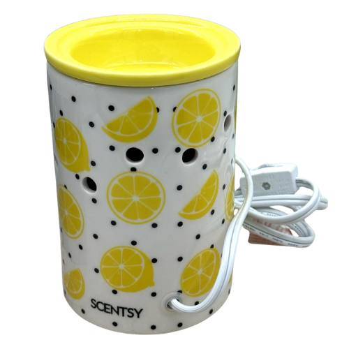 Scentsy When Life Gives You Lemons Black Polka-Dots Wax Warmer Retired with Original Box