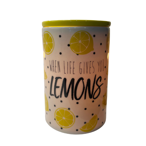 Scentsy When Life Gives You Lemons Black Polka-Dots Wax Warmer Retired with Original Box