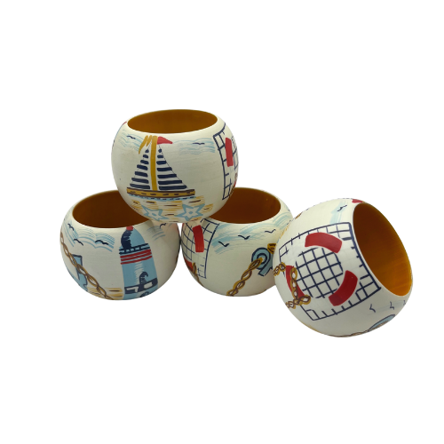 Dansk Nautical Napkin Rings Set of 4 Beach Sailboats Decor