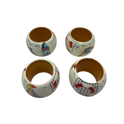 Dansk Nautical Napkin Rings Set of 4 Beach Sailboats Decor